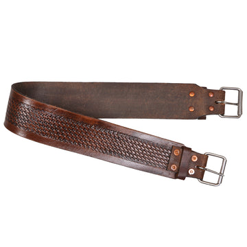 Comfytack Horse Saddle Cinch Girth Handtooled Basketweave Leather Brown